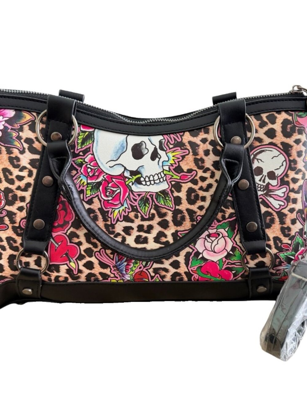 NWT Ed Hardy Leopard Skull Satchel Bag Rhinestone Y2K Tattoo Crossbody